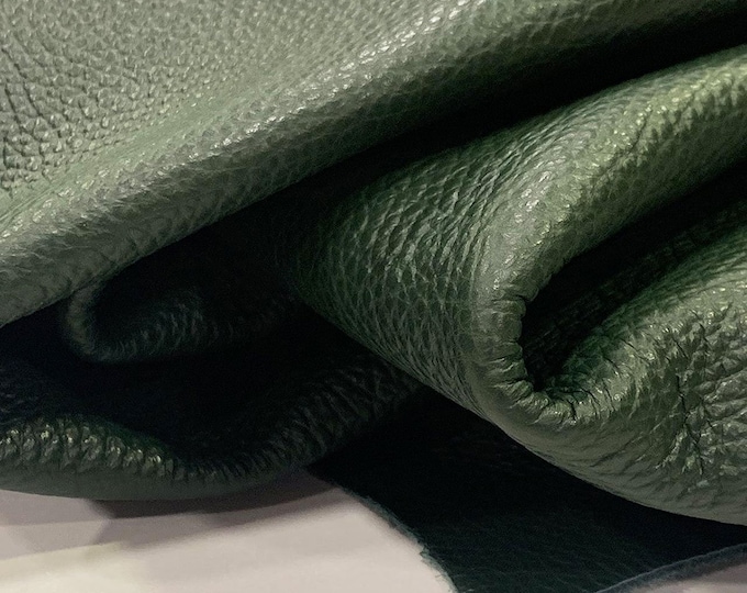 Green Textured (Dollaro) Leather, Embossed Cowhides, Green Upholstery leather, Premium quality Italian leather for furniture restorations