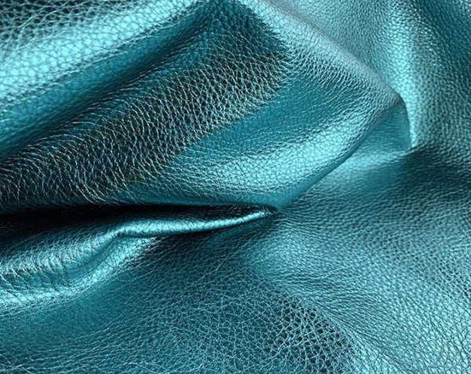 Turquoise Embossed Metallic leather, Genuine Calf skin, Italian leather for bags, shoes, Leather crafting DIY, Leather hides for Sale