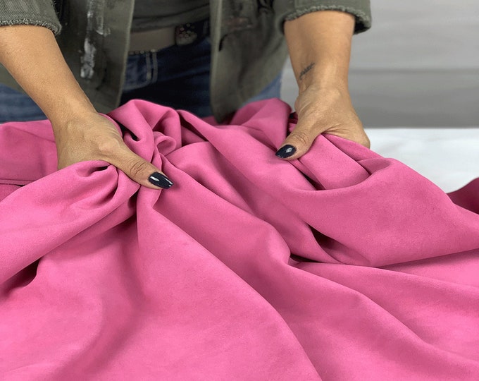 Tropical Pink Split Suede Leather, Genuine Italian Suede for bag making, Shoemaking, DIY Leather Projects, Genuine Calf Suede Leather