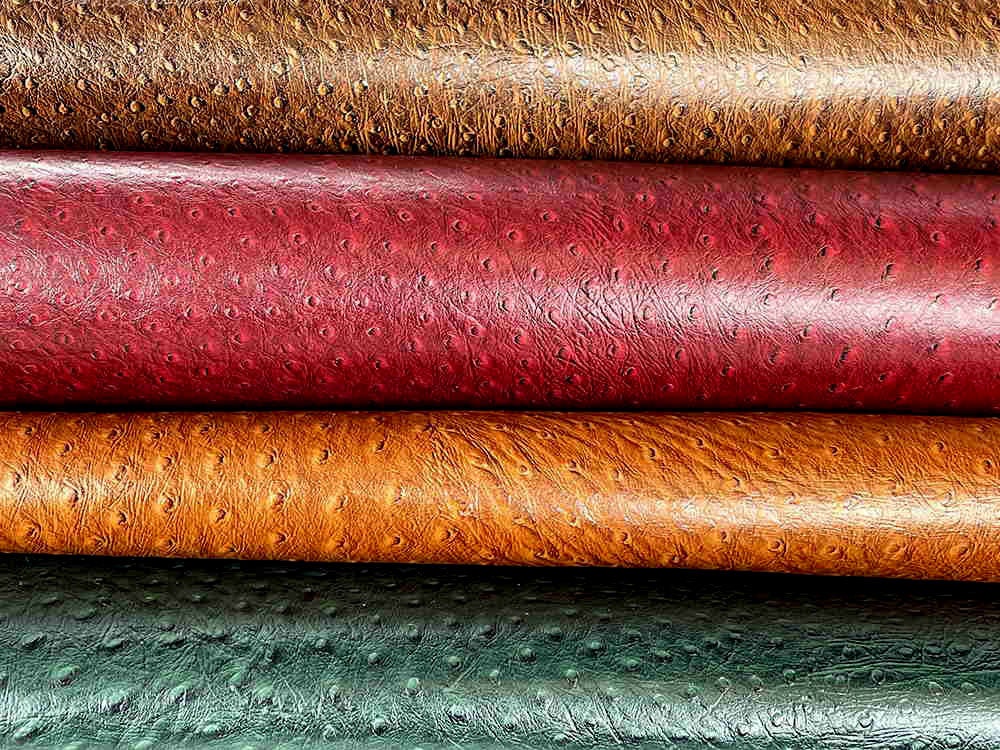 Ostrich Leather Prints, Embossed Leather hides with ostrich stamp