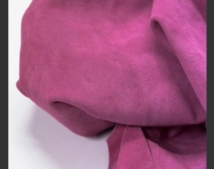 Split Suede Leather, Fuchsia Soft Italian Suede Leather, Calf Skin for shoes and Bags, Cowhide Fuchsia Leather