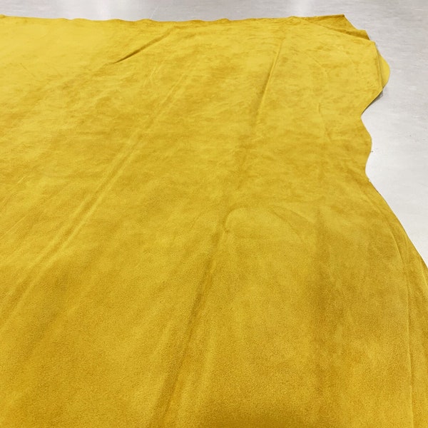 Mustard Yellow Split Suede Leather, Soft Italian Suede Leather For Bags and Shoes,Yellow  Calf Skin Yellow Leather, Cowhide leather