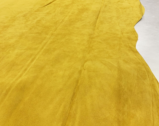 Mustard Yellow Split Suede Leather, Soft Italian Suede Leather For Bags and Shoes,Yellow  Calf Skin Yellow Leather, Cowhide leather
