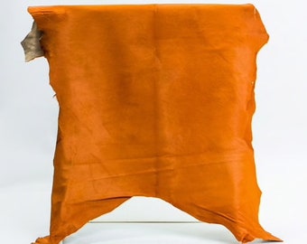 Orange Crush Calf Hair On Leather Hide, Cow Hide Lamb, Calf Hair Orange leather, Orange Hair On Calf skin