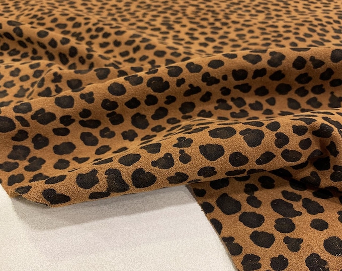 Leopard print Brown Split Suede, Calf skin suede, soft leather for bags and shoes, Leopard print cow hide suede leather, split cow leather