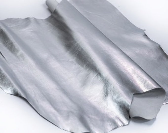 Silver Metallic Leather Hide, Metallic Goat Leather Hide, Silver Leather Hide, Metallic leather