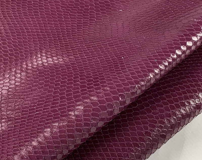 Magenta Snake Print Leather, Glossy snake prints, Genuine Italian leather supplier, Leather for bags, leather for shoes and handmade goods