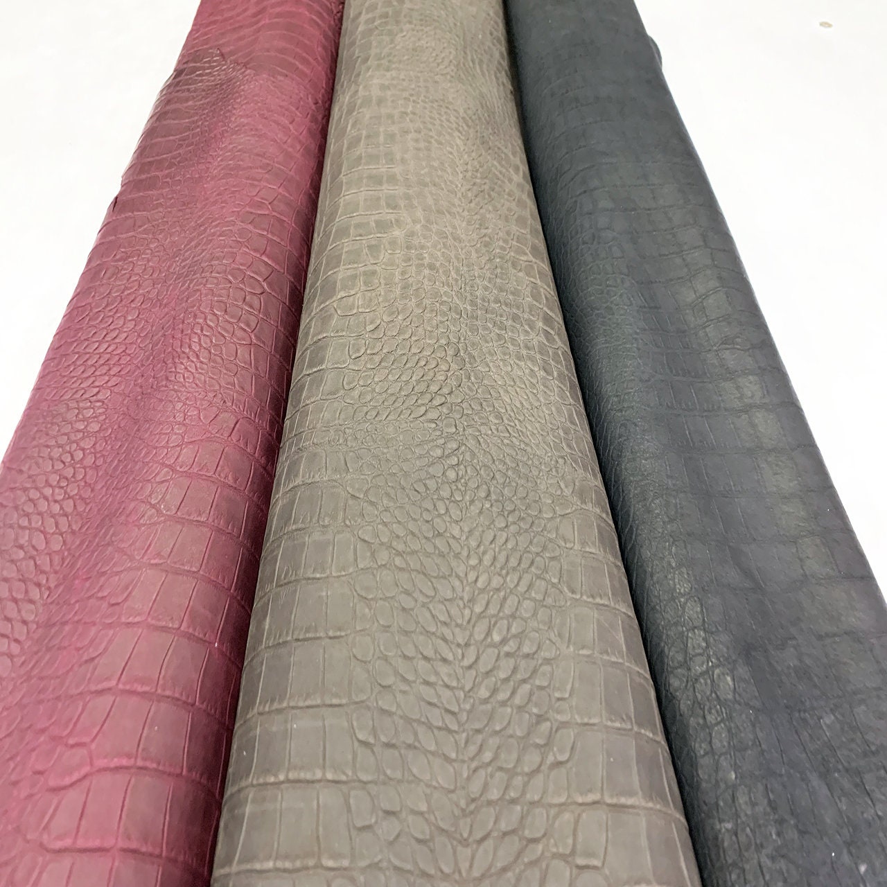 Black Crocodile Stamped leather, Split Calf leather for shoes and