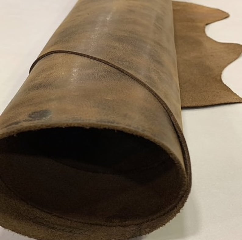 Antiqued Distressed Cowhide leather Brown Waxed leather Etsy