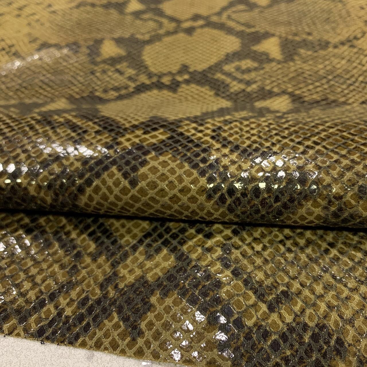 Khaki Snake Print Leather, Calf Skin with Exoti Prints, Leather Hides ...