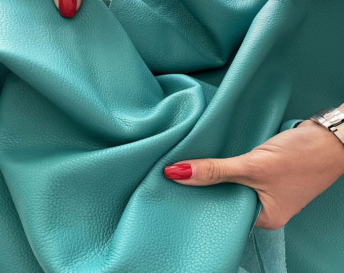 Turquoise Textured Upholstery Leather, Embossed halfhide for leather seats, leather bag making, Premium quality Cow Leather, DIY leather