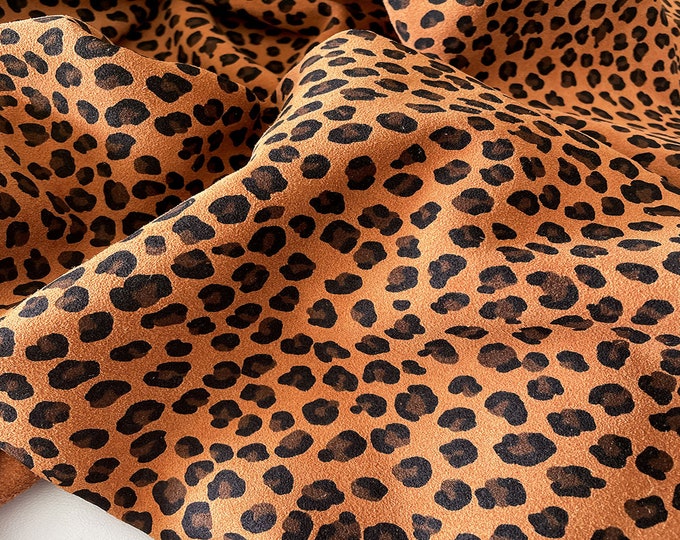 Cinnamon Brown Leopard Print Suede Leather, Leather Supplier, Leather hides Sale, Italian Skins, Split Suede Leather, DIY leather Hides