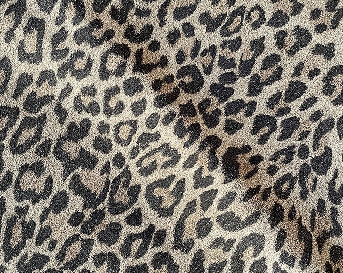 Gray Leopard Split Suede Leather, Calf skin Leather, Animal Prints for Crafts and DIY, Genuine Italian Leather for clothing and sewing