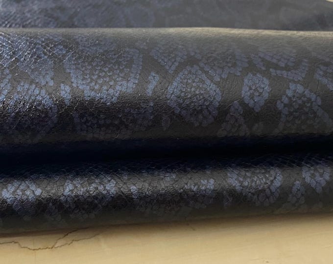 Black-Blue Magenta Snake Print Leather, Glossy snake prints, Genuine Italian leather supplier, Leather for bags, shoes and handmade goods