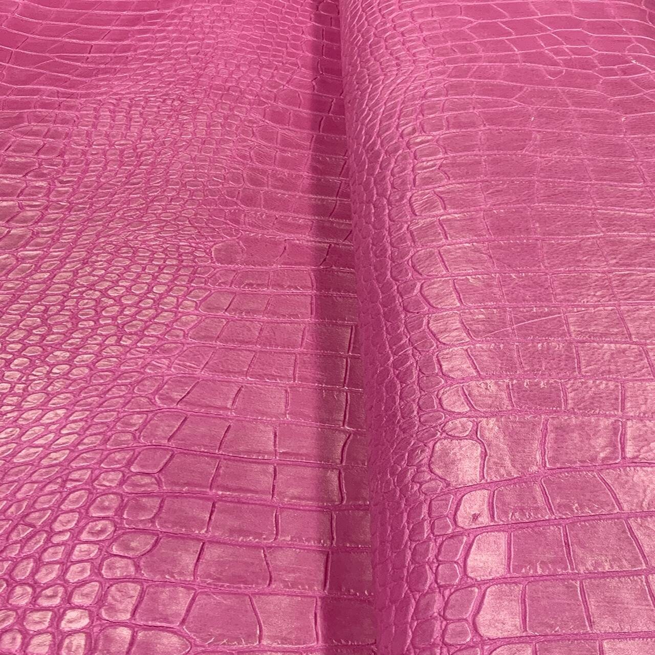 Pink Crocodile Stamped leather, Split Calf leather for shoes and