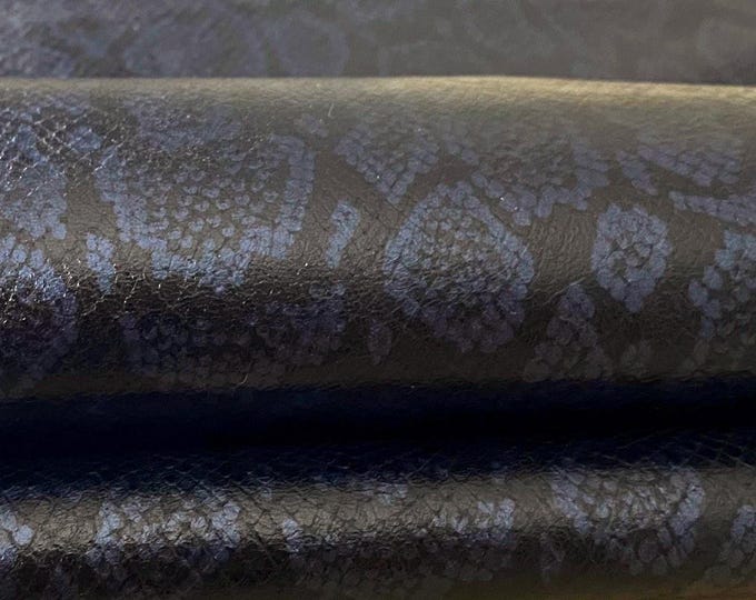 Black-Blue Magenta Snake Print Leather, Glossy snake prints, Genuine Italian leather supplier, Leather for bags, shoes and handmade goods