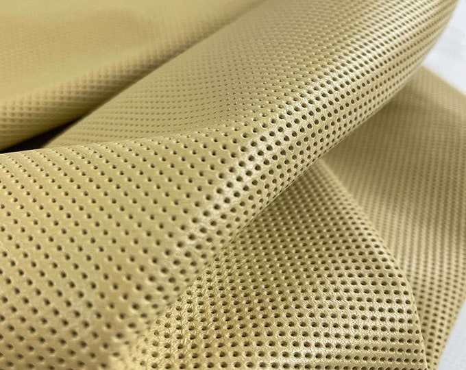 Beige Perforated Leather, Italian goatskin for sewing, Leather Upholstery, Thin and soft leather pieces for clothing, Genuine DIY leather