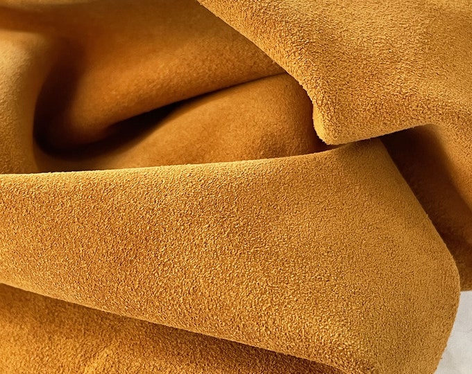Golden Brown Suede Leather, Calf Split Suede Leather, Genuine Italian leather, Leather for shoes, Leather for bags, Upholstery leather Hides