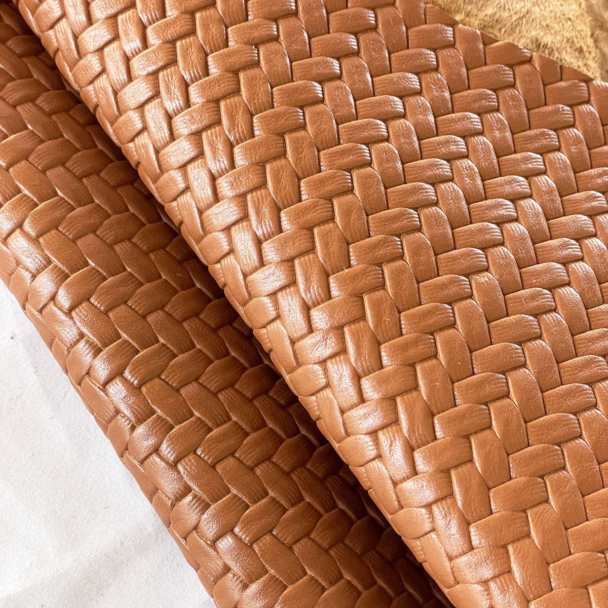 Tabba Brown Woven Pattern Leather, Genuine Italian Calf Skin