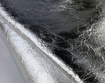 Silver  Metallic Leather, Genuine Italian Leather, Leather supplier, Leather for shoes and bags, Real leather for crafts and DIY