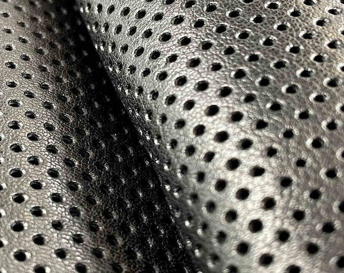 Black Perforated Leather, Goatskin, Leather for sewing, Leather supplier, Italian leather supplier, Black goat leather