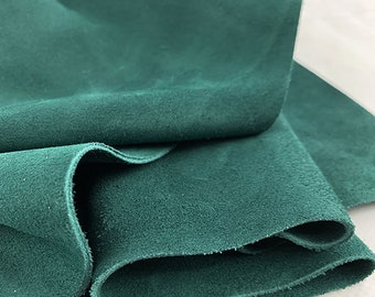 Pine Green Split Suede Leather, Leather for bags, Leather for shoes, Upholstery leather, Genuine Italian leather for crafts and DIY projects