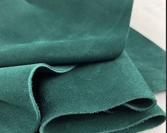 Pine Green Split Suede Leather, Leather for bags, Leather for shoes, Upholstery leather, Genuine Italian leather for crafts and DIY projects