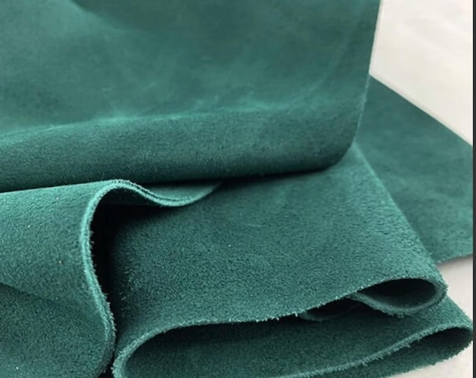 Pine Green Split Suede Leather, Leather for bags, Leather for shoes, Upholstery leather, Genuine Italian leather for crafts and DIY projects