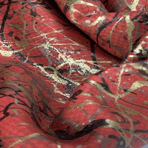 Red Painted Calf Skin Leather: Stamped Italian Leather Hide