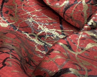 Red Painted Stamped Leather, Printed leather, leather supplier, leather for bags, leather for shoes, Genuine Leather, Leather crafts