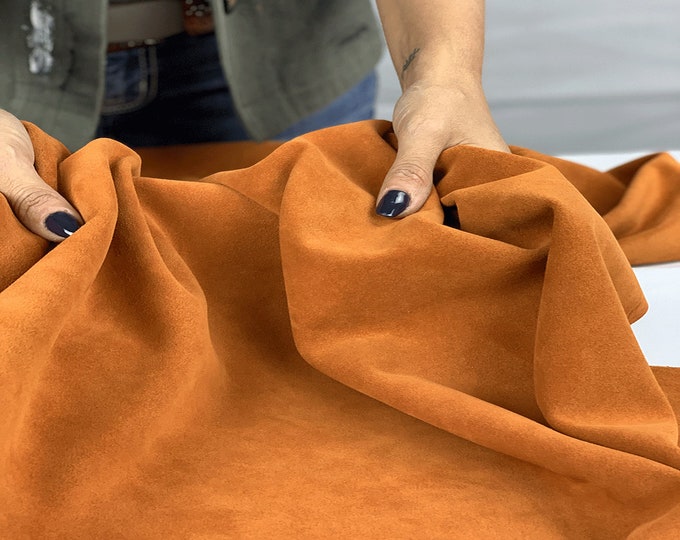 Dark Orange Suede Leather, Split Suede, Leather Supplier, Italian leather, Genuine leather hides, Leather for Upholstery and DIY projects