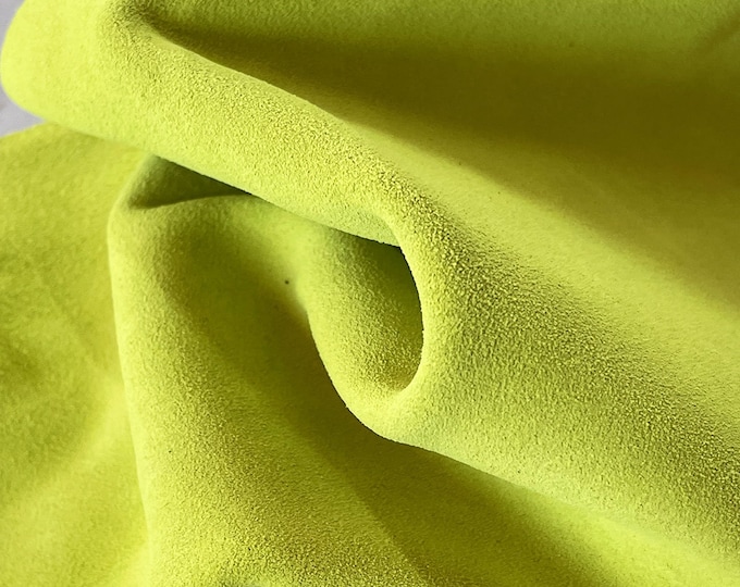 Fluo Yellow Split Suede Leather, Neon Leather Hide for DIY projects, Leather Bag making and Shoemaking, Genuine Italian Calf Suede Leather