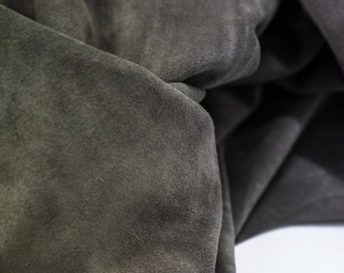 Split Suede Leather, Dark grey Calf Skin, Soft Italian Suede, grey Cowhide Skin for shoes and bags.