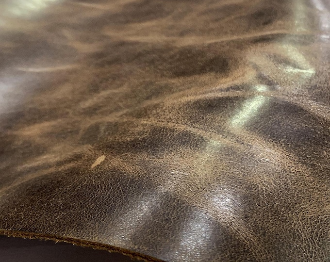 Dark Brown Antiqued Waxed Calf Skin Leather: Italian Vegetable Tanned Hide