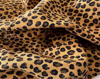 Camel Leopard Suede Leather Hide, Printed Leather, Leather skins for Shoemaking, Bag making, Upholstery,Animal Print Material
