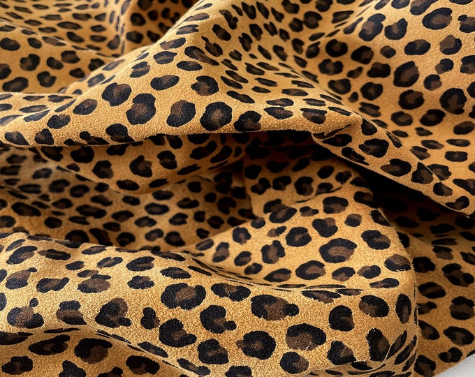 Camel Leopard Print Suede Leather Hide, Printed Leather, Leather Supplier, Leather skins for Shoemaking, Bag making, Upholstery