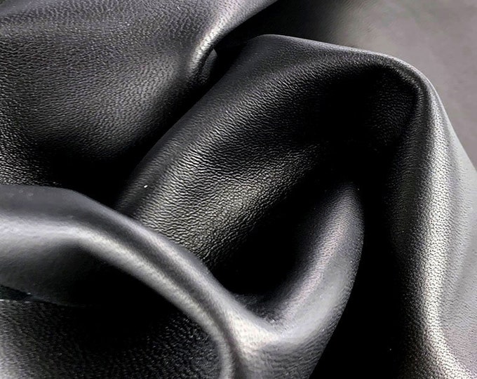 Black Lamb Skin Leather, Premium Quality Leather for Shoemaking and DIY, Smooth Lambskin Leather, Genuine Italian Leather Hides for Sewing