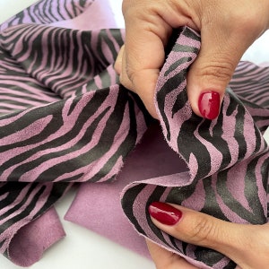 Purple Zebra Print Goatskin: Italian Leather Hide for Sewing