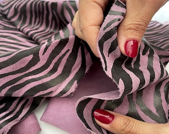 Purple Zebra Print Goatskin: Italian Leather Hide for Sewing