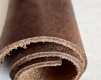 Brown Waxed Antiqued Distressed Cowhide, Genuine Italian Leather for Knife Sheaths, DIY leather hides, Vegetable tanned Leather, Crazy horse