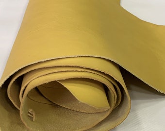 Yellow Vegetable Tanned leather 1.2mm (Belly), Veg tanned leather, Cow leather, Durable leather for belts and straps, DIY leather hides