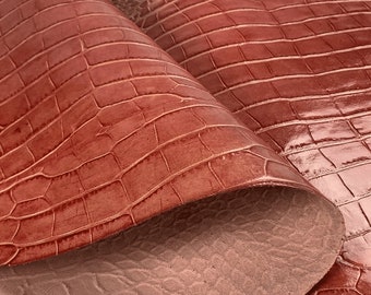 Peach Blossom Croco print leather, animal print leather, exotic prints, crocodile print leather, calf skin, cow leather, Italian leather