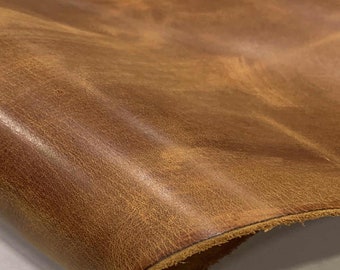 Tabba Brown Waxed Leather, Veg tanned Leather, Antiqued Distressed Cowhide, Genuine Italian Leather for Knife sheaths, Crazy Horse Leather