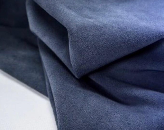 Split Suede, Atlantic Blue calf skin suede, Deep Blue soft leather for bags and shoes, cow hide suede leather
