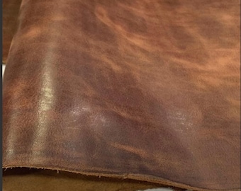 Antiqued  Vegetable Tanned  leather, Cognac  antiqued Waxed  leather hide, Leather supplies, Genuine Italian Leather  Cowhide leather hide