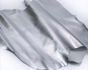 Silver Metallic Leather Hide, Metallic Goat Leather Hide, Silver Leather Hide, Metallic leather