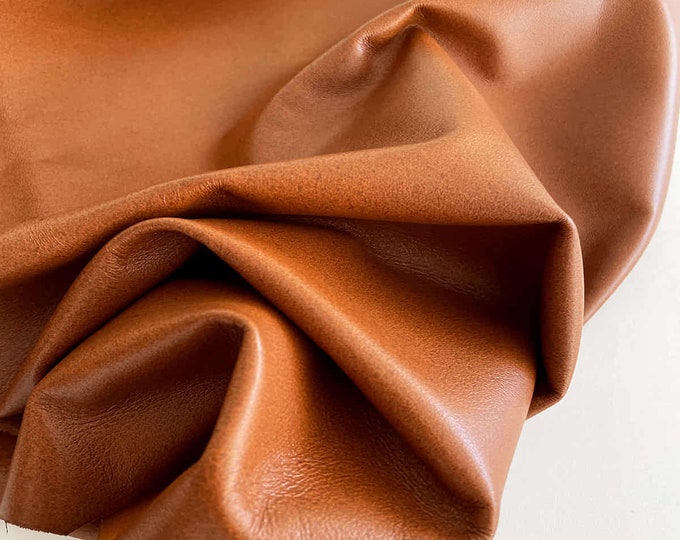 Rich Cognac Nappa leather for clothing handbags and shoes making, Leather Hides, Soft Lamb Skin, Genuine Italian leather, DIY leather Hides