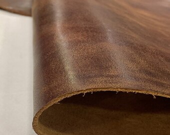 Antiqued  Vegetable Tanned  leather, Cognac  antiqued Waxed  leather hide, Leather supplies, Genuine Italian Leather  Cowhide leather hide
