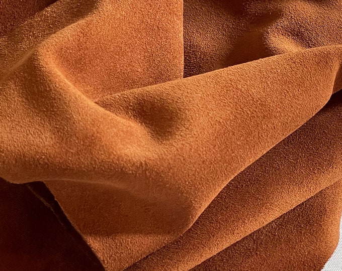 Cognac Brown Split Suede Leather, Medium Brown Suede for shoes and Bags, Soft Italian Calf Suede, Leather Hides for DIY leather peojects