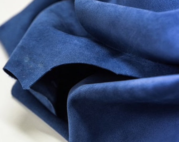 Split Suede Leather, Blue Electric Suede Soft Italian Leather,Greek Blue Suede leather For Bags and Shoes, Blue Calf Skin